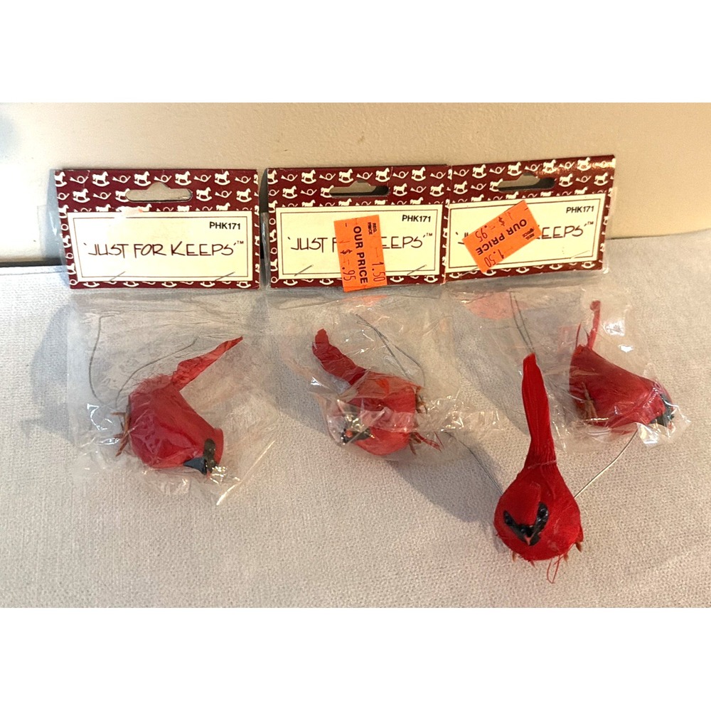 Lot of 4 - Vintage RED CARDINALS with Wires Attached to Feet for CRAFTING - NOS